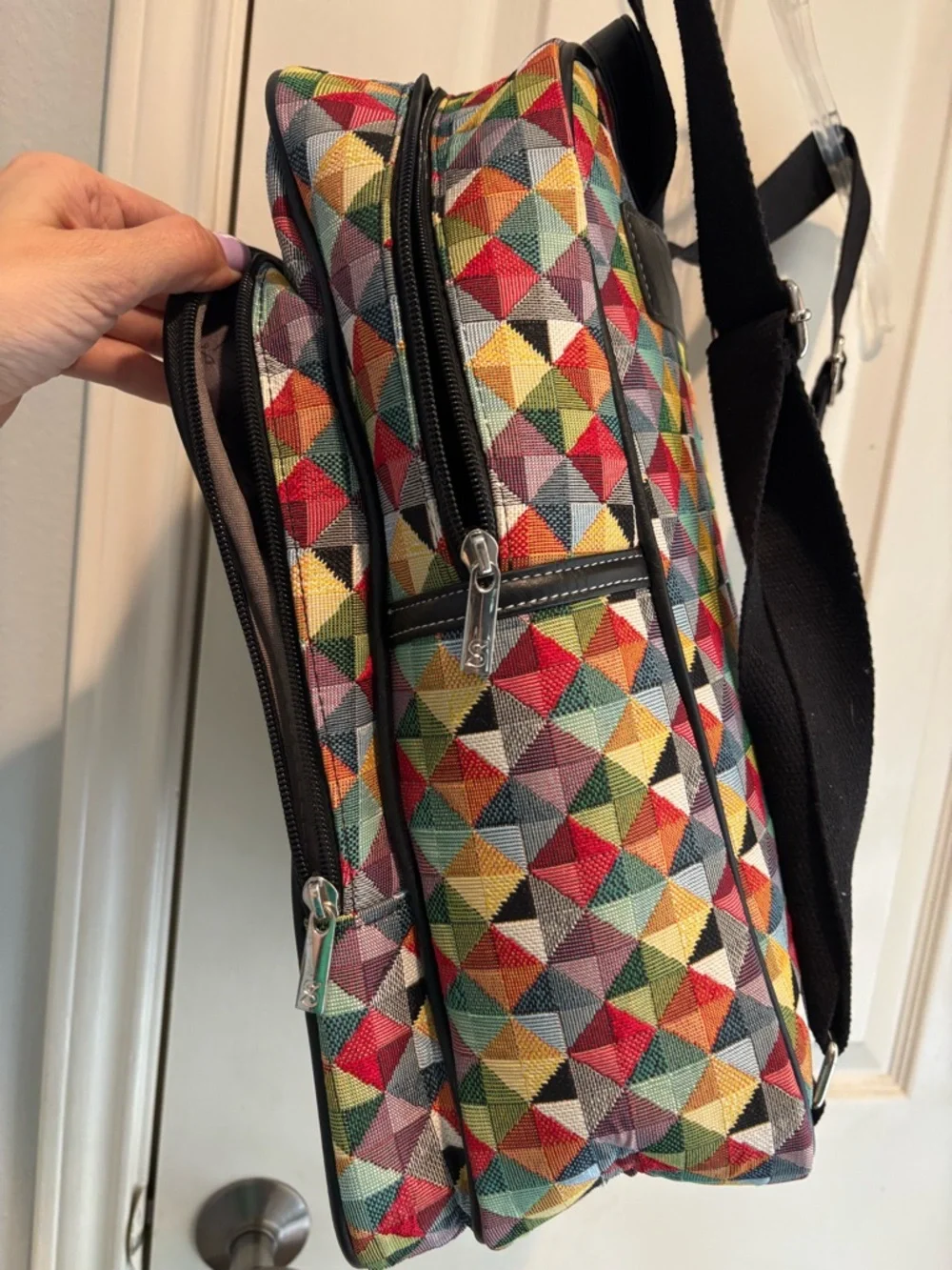 Multicolor Geometric Pattern Backpack by Signare - Picture 3 of 10